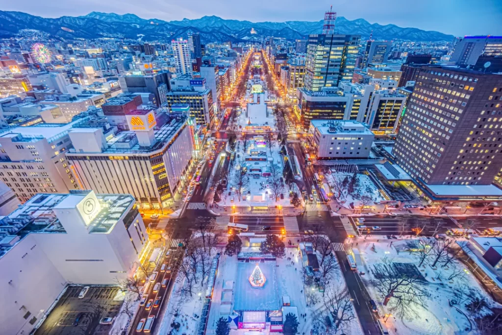 Odori Park at night during winter