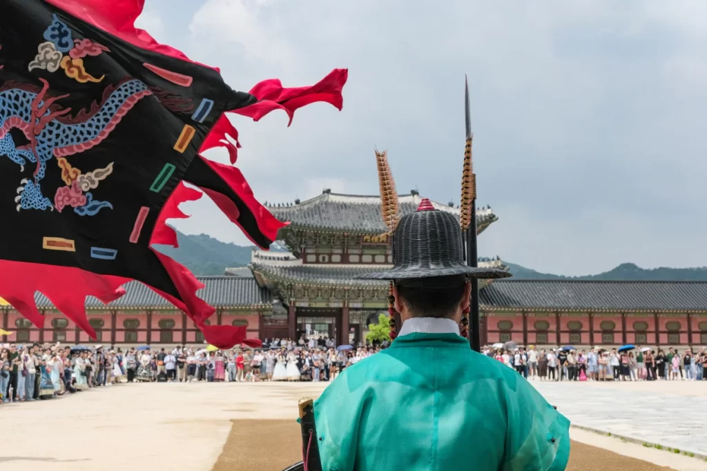Changing of the guard ceremony at Gyeongbokgung palace, a cultural event during Seollal and many palace events